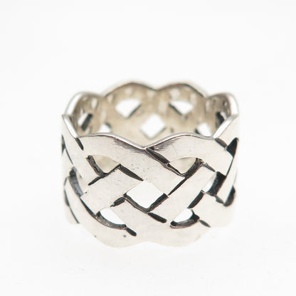 925 Sterling Silver Vintage Celtic Woven Knot Wide Band Ring Size 6.25