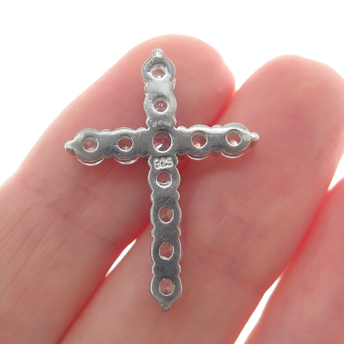 925 Sterling Silver Round-Cut Shaped C Z Cross Pendant