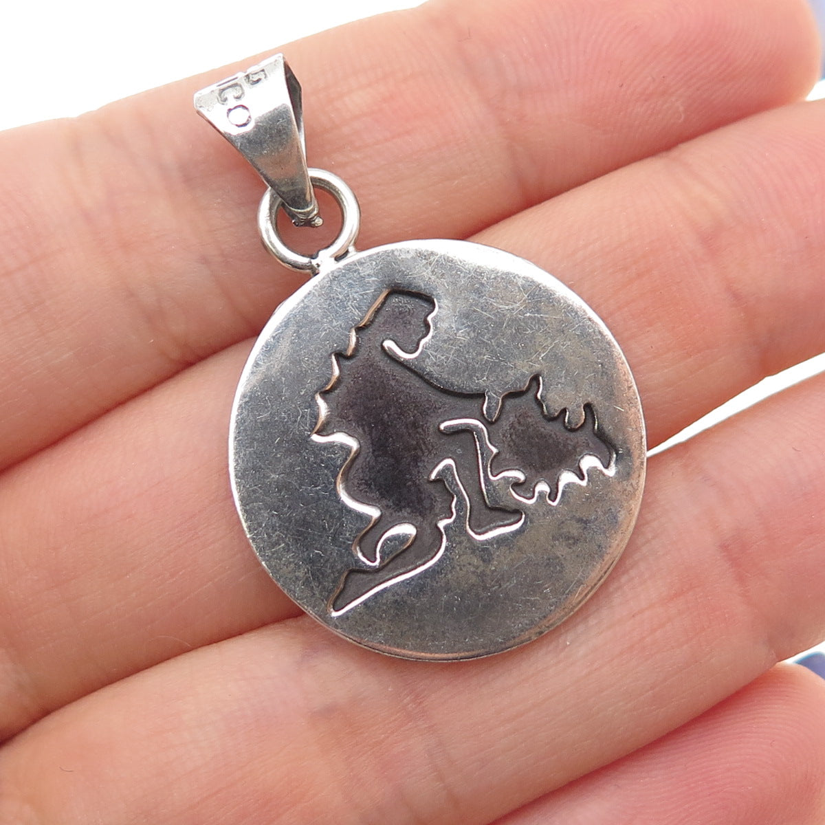 925 Sterling Silver Vintage Mexico Human & Dog Oxidized Charm Pendant