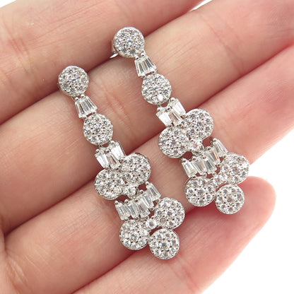 925 Sterling Silver Multi-C Z Dangling Earrings