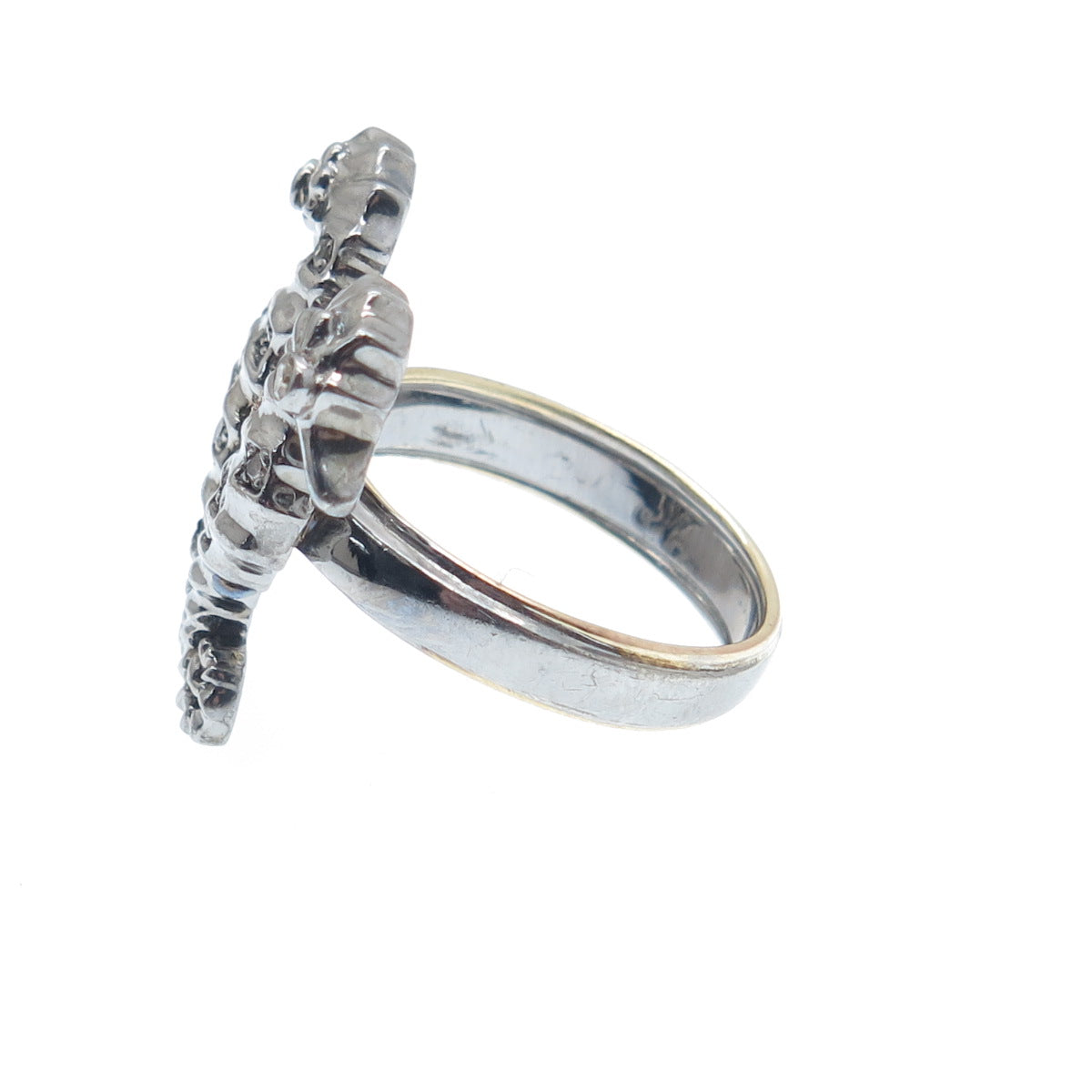 925 Sterling Silver Black Rhodium 2-Tone Real Diamond Seahorses Ring Size 7.25