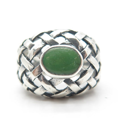 925 Sterling Silver Vintage Real Jade Gemstone Cage Ring Size 6