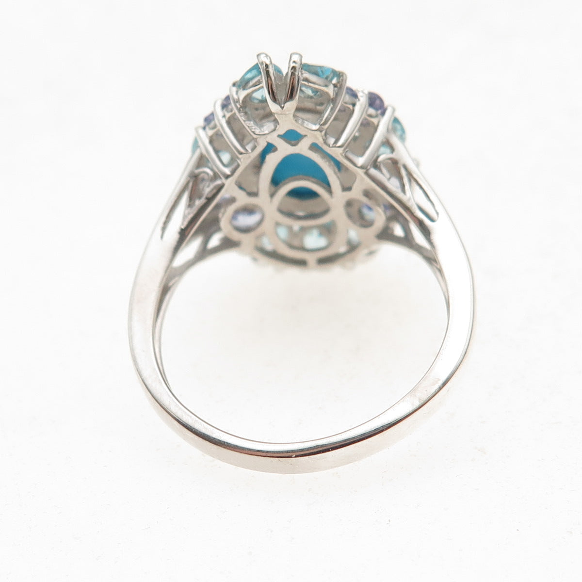 Chuck Clemency 925 Sterling Real Turquoise Aquamarine & Tanzanite Ring Size 8.25
