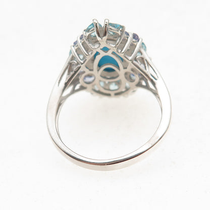 Chuck Clemency 925 Sterling Real Turquoise Aquamarine & Tanzanite Ring Size 8.25