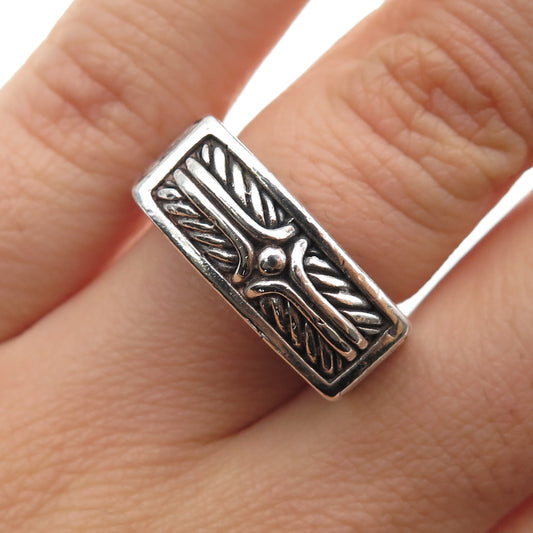 925 Sterling Silver Vintage Ornate Cross Oxidized Ring Size 6