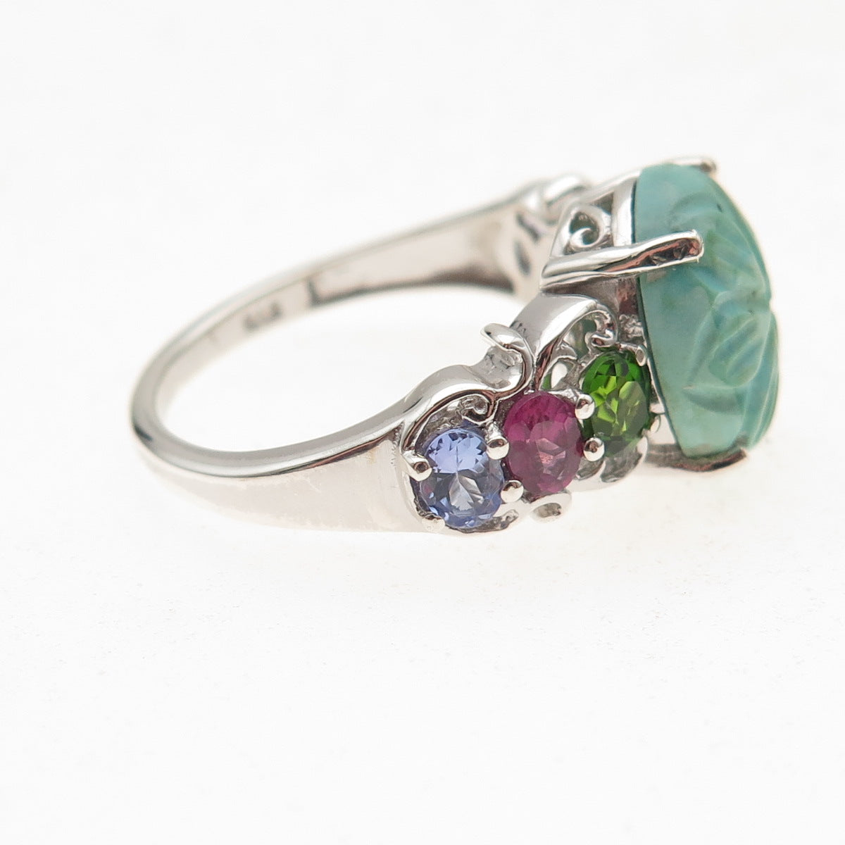 Chuck Clemency Sterling Silver Real Turquoise & Multi-Color Gem Ring Size 8.5