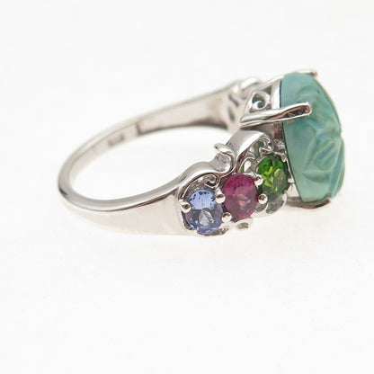 Chuck Clemency Sterling Silver Real Turquoise & Multi-Color Gem Ring Size 8.5