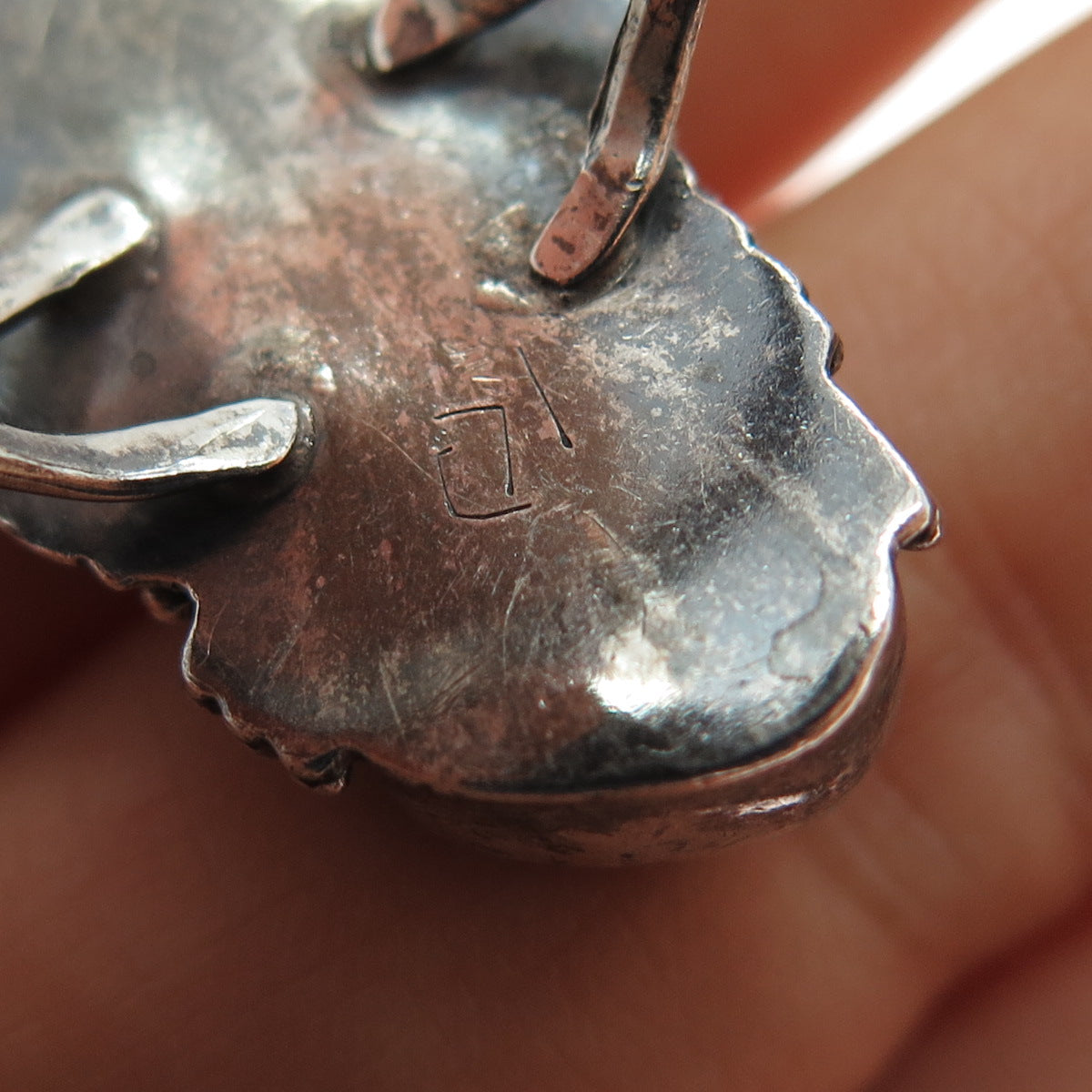 Old Pawn 925 Sterling Vintage Turquoise Flower Blossom Oxidized Ring Size 9.75