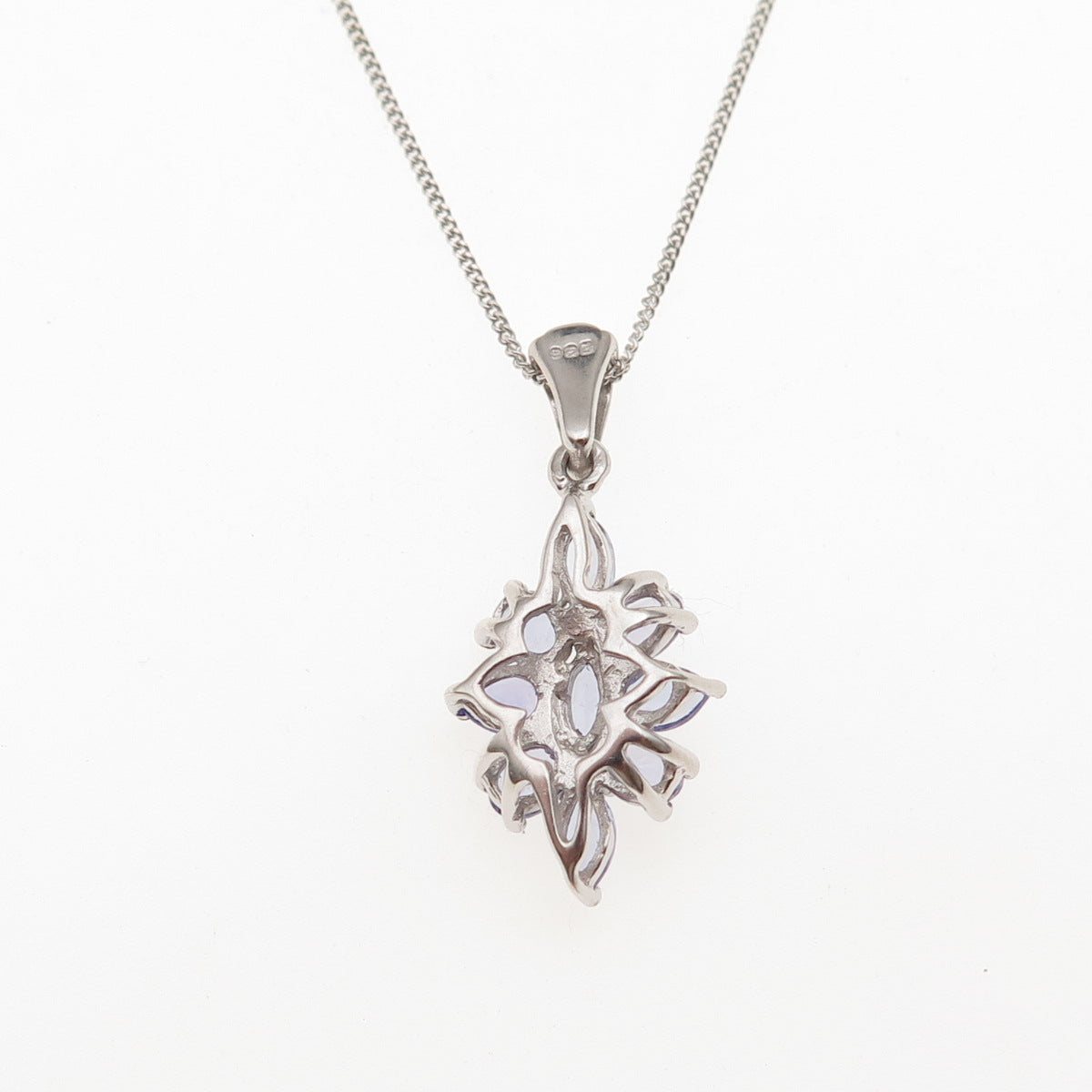 925 Sterling Silver Real Tanzanite Floral Cuban Chain Necklace 18"