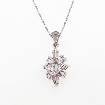 925 Sterling Silver Real Tanzanite Floral Cuban Chain Necklace 18"