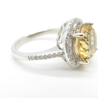 925 Sterling Silver Real Round-Cut Diamond & Citrine Engagement Ring Size 5
