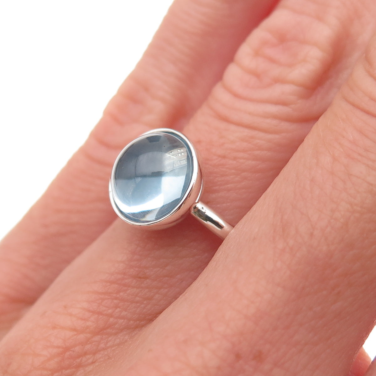 Pandora 925 Sterling Silver Aqua Blue Crystal Poetic Droplet Ring Size 6