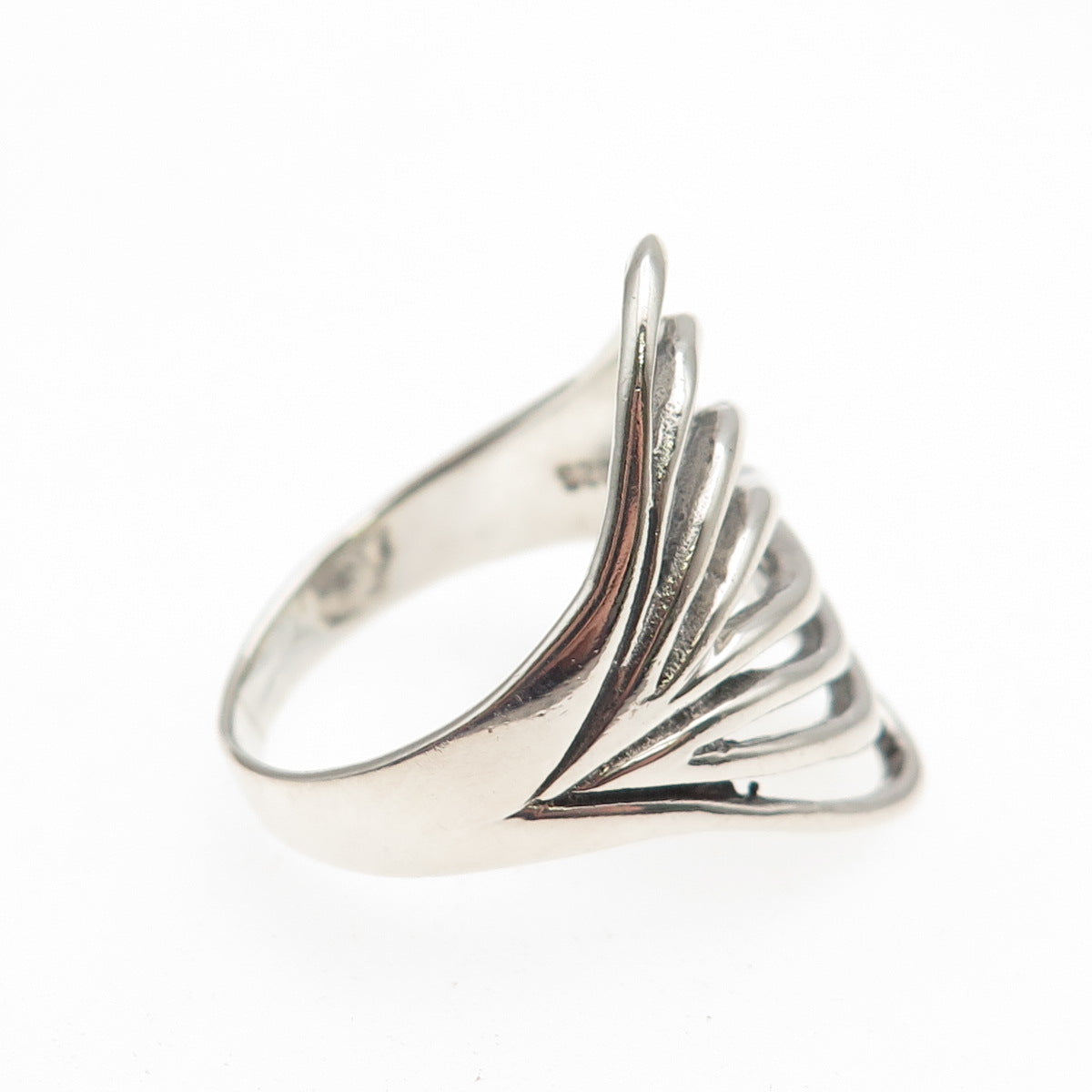 925 Sterling Silver Vintage Modernist Multi-Row Oxidized Ring Size 10
