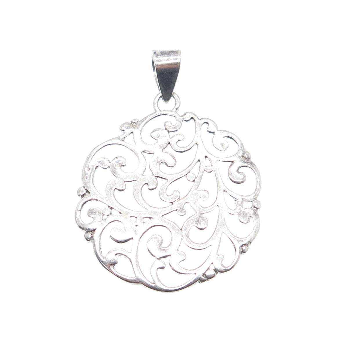 925 Sterling Silver Vintage ATI Swirl Ornate Oxidized Pendant