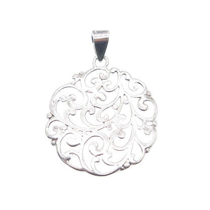 925 Sterling Silver Vintage ATI Swirl Ornate Oxidized Pendant
