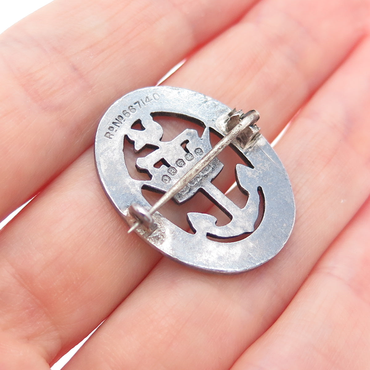 J.R. GAUNT & SON Sterling Antique 1918 Enamel Women's Royal Naval Service Brooch