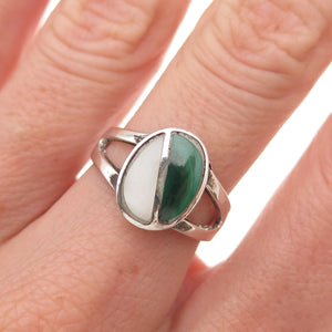 Old Pawn 925 Sterling Silver Vintage Southwestern MOP & Malachite Ring Size 6.5