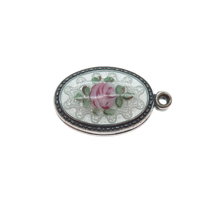 925 Sterling Silver Antique Enamel Rose Flower St. Mary Jesus Mini Slide Pendant