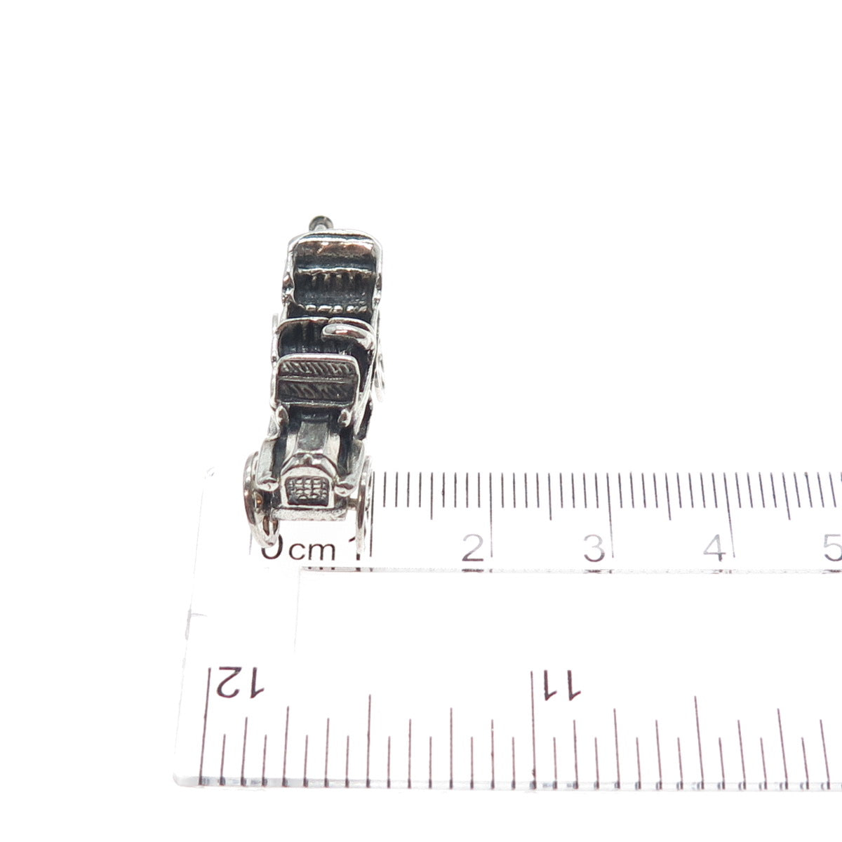 925 Sterling Vintage Carriage Car Spring Ring Lock Oxidized Movable 3D Pendant