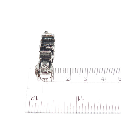 925 Sterling Vintage Carriage Car Spring Ring Lock Oxidized Movable 3D Pendant