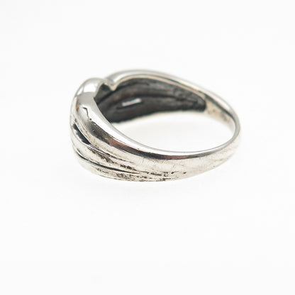 925 Sterling Silver Vintage Modernist Woven Oxidized Ring Size 5.25