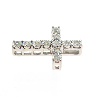 SK9 Allure Gems 925 Sterling Silver Real Round-Cut Diamond Cross Slide Pendant