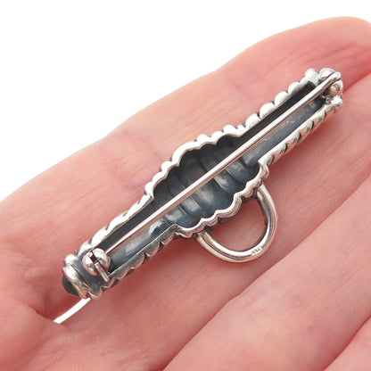 925 Sterling Silver Vintage Real Green Onyx Modernist Charm Holder Pin Brooch