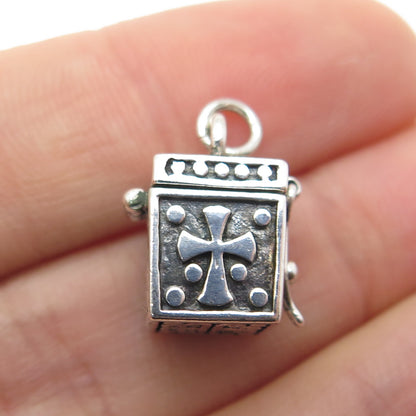 925 Sterling Silver Vintage Cross Pill Box Locket Charm Pendant