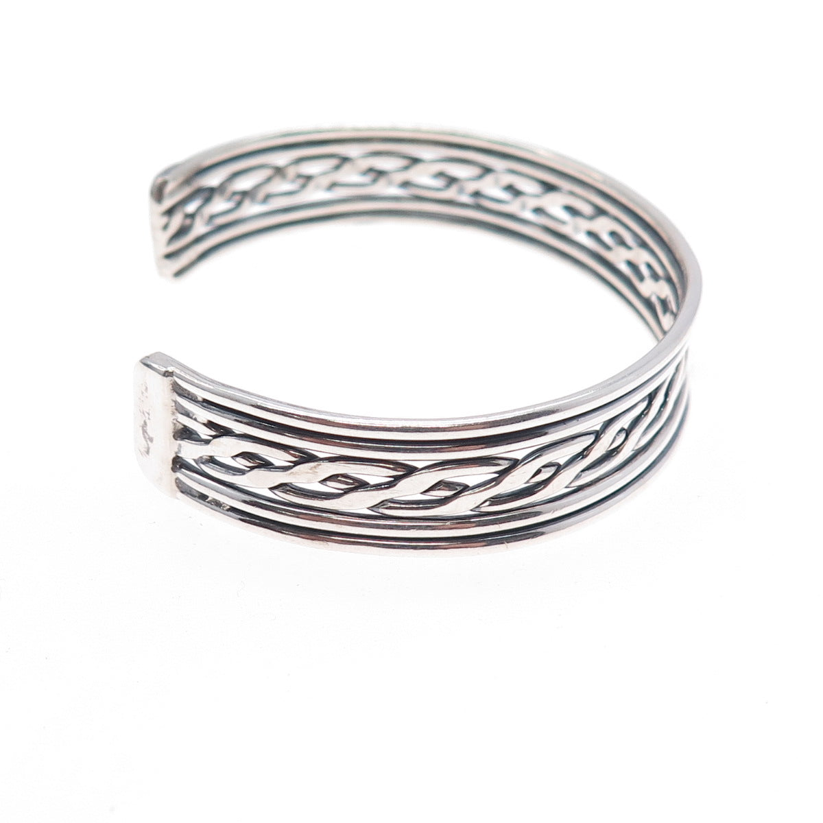 925 Sterling Silver Vintage Oxidized Braided Adjustable Cuff Bracelet 6.5"