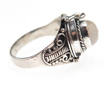 925 Sterling Silver Vintage Real Moonstone Goddess Poison Ring Size 7.5