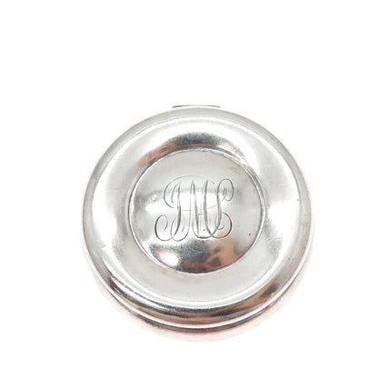 925 Sterling Silver Antique Art Deco Engraved Monogram Pill / Snuff Box