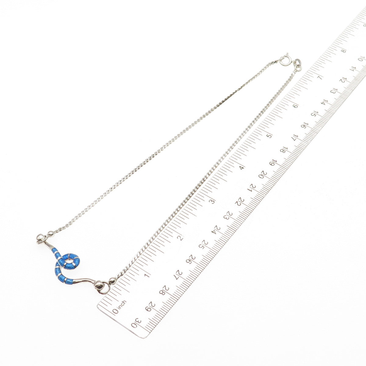 925 Sterling Silver Vintage Italy Enamel Snake Franco Chain Necklace 16"