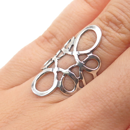 925 Sterling Silver Vintage Mexico Modernist Flower Oxidized Ring Size 6.25