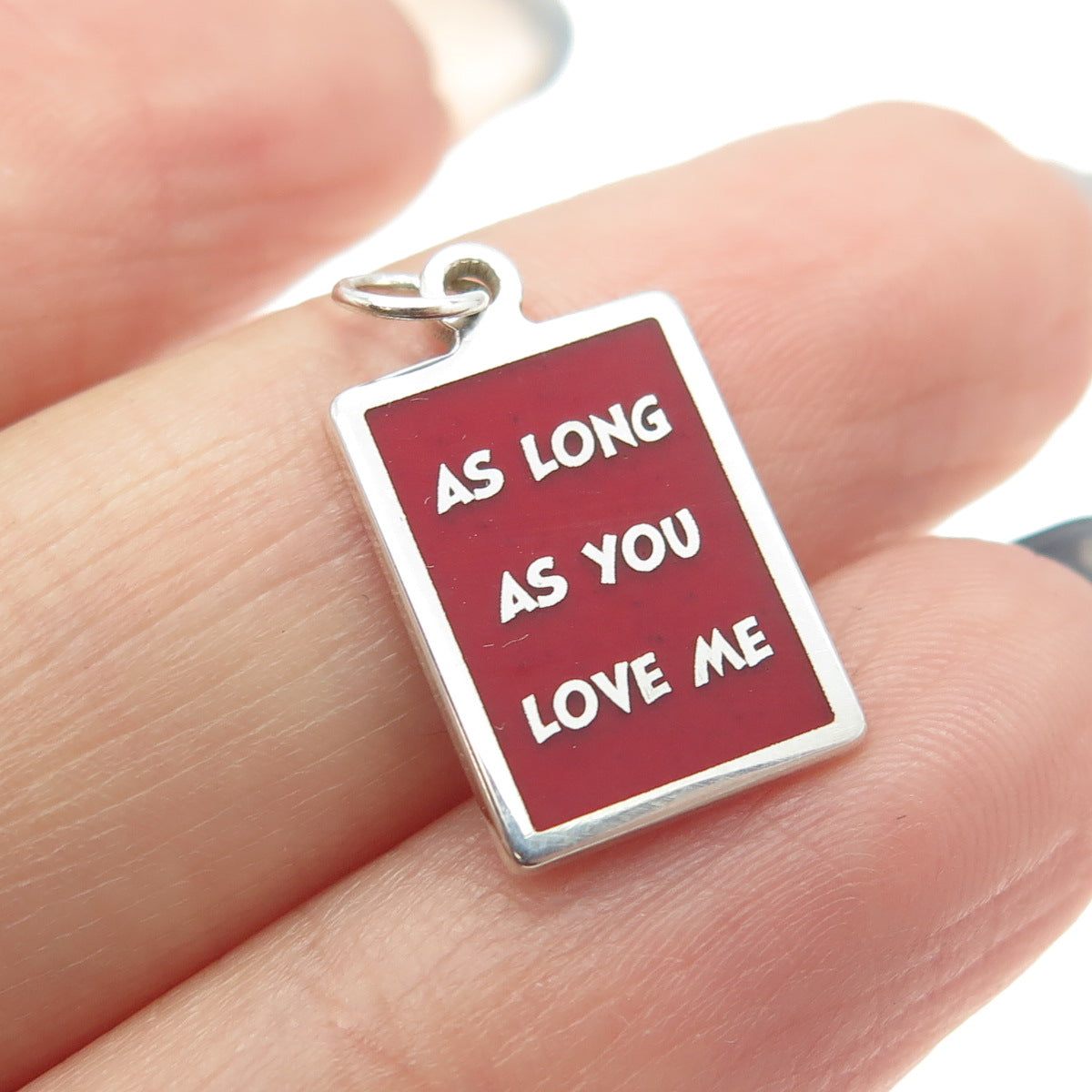 925 Sterling Silver Red Enamel "As Long As You Love Me" Minimalist Charm Pendant