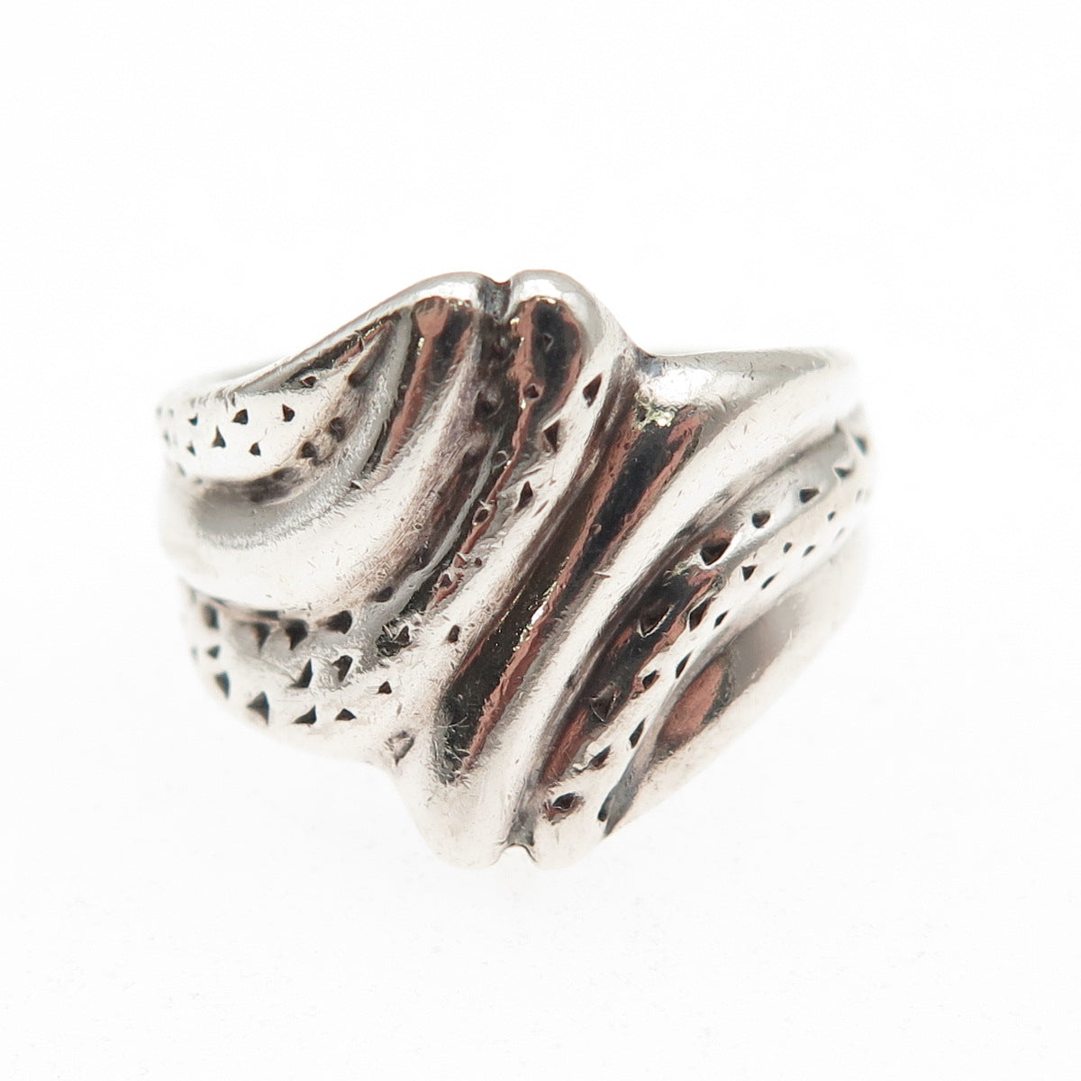 925 Sterling Silver Vintage Modernist Bypass Ring Size 6