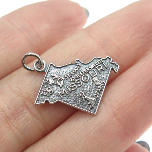 925 Sterling Silver Vintage "Missouri" State Map Charm Pendant