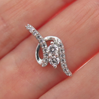 925 Sterling Silver Round-Cut C Z Twisted Minimalist Slide Pendant