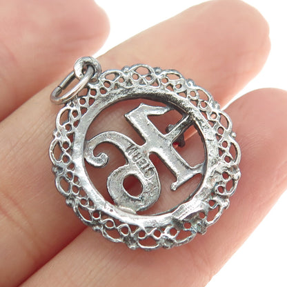 925 Sterling Silver Vintage Red Glass Sweet 16 Ornate Pendant