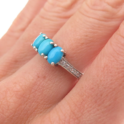 Chuck Clemency 925 Sterling Silver Real Turquoise & White Topaz Ring Size 7