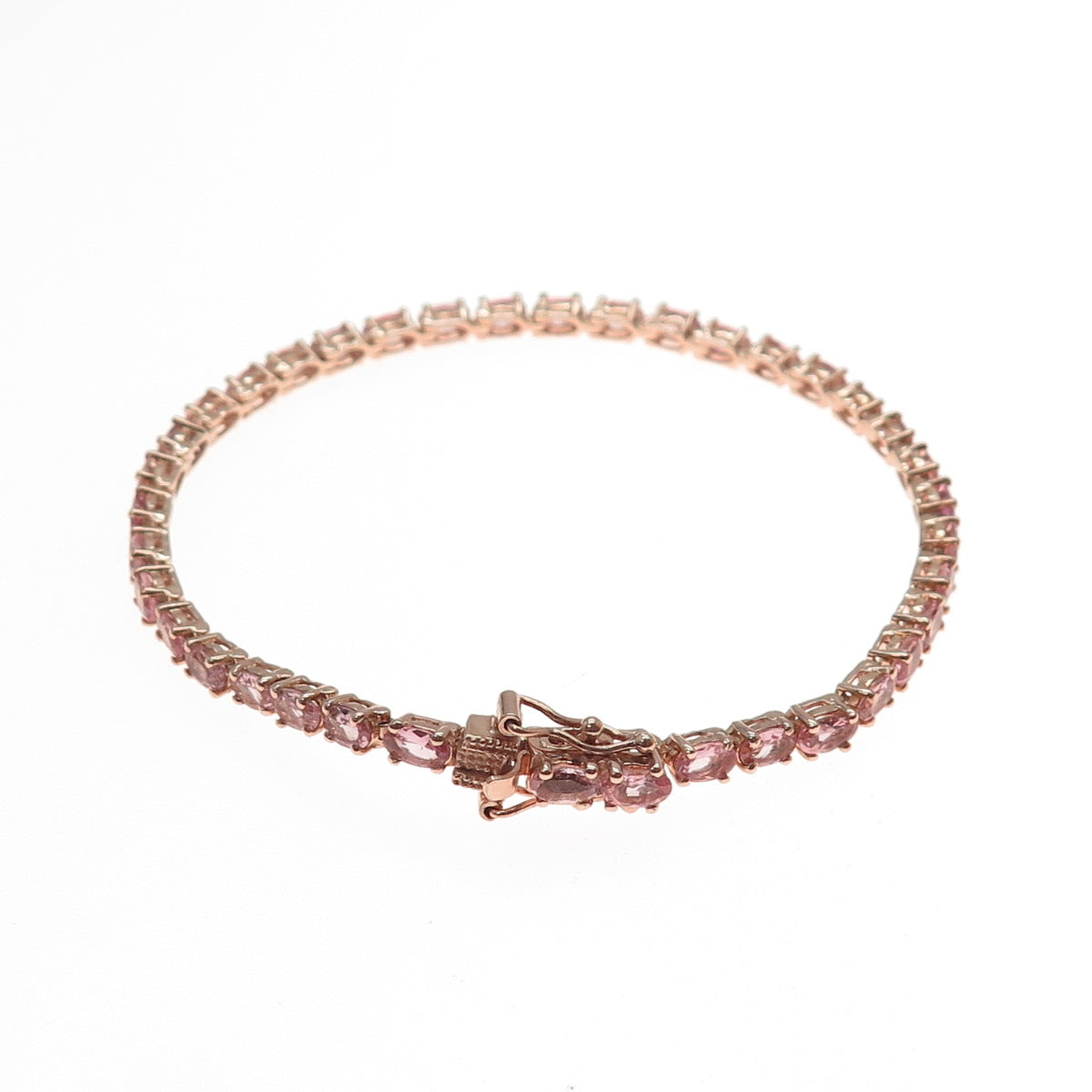 D'JOY 925 Sterling Silver Rose Gold Plated Real Pink Amethyst Bracelet 8"