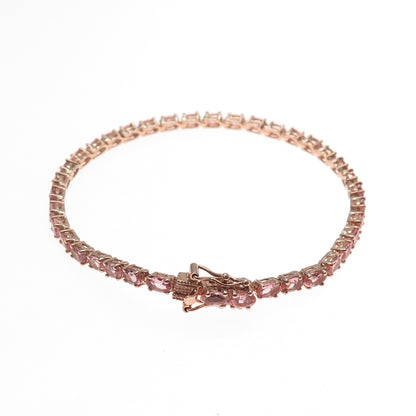 D'JOY 925 Sterling Silver Rose Gold Plated Real Pink Amethyst Bracelet 8"