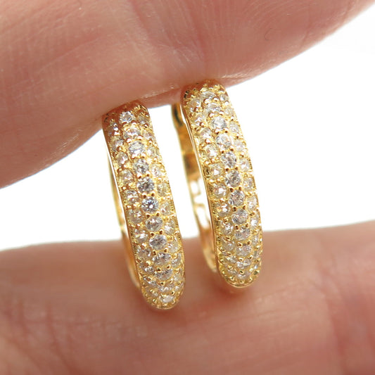 925 Sterling Silver Gold Plated Round-Cut C Z Hoop Earrings