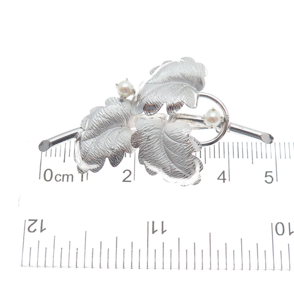 CARL ART 925 Sterling Silver Antique Art Deco Real Pearl Floral Leaf Pin Brooch