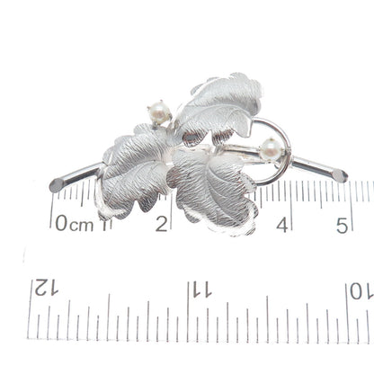 CARL ART 925 Sterling Silver Antique Art Deco Real Pearl Floral Leaf Pin Brooch