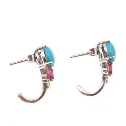Chuck Clemency 925 Sterling Silver 2-Tone Real Turquoise & Ruby Earrings
