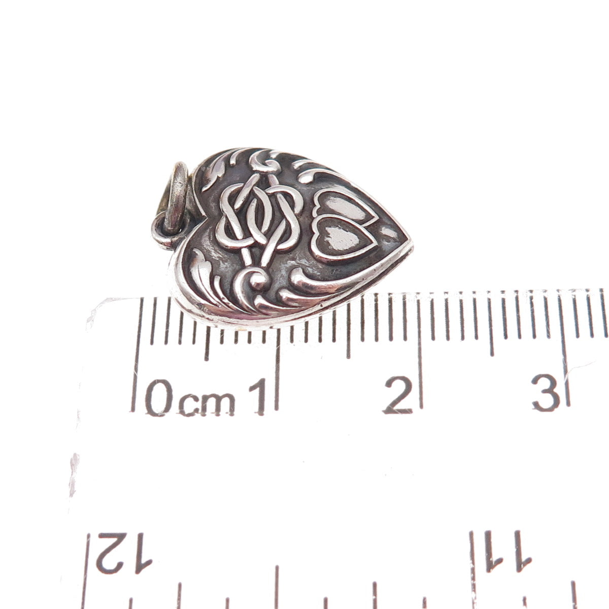 925 Sterling Silver Antique Art Deco Chatelaine Heart Knot Charm Pendant