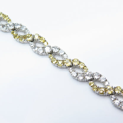925 Sterling Silver Real White Topaz & Citrine Gem Tennis Link Bracelet 7"