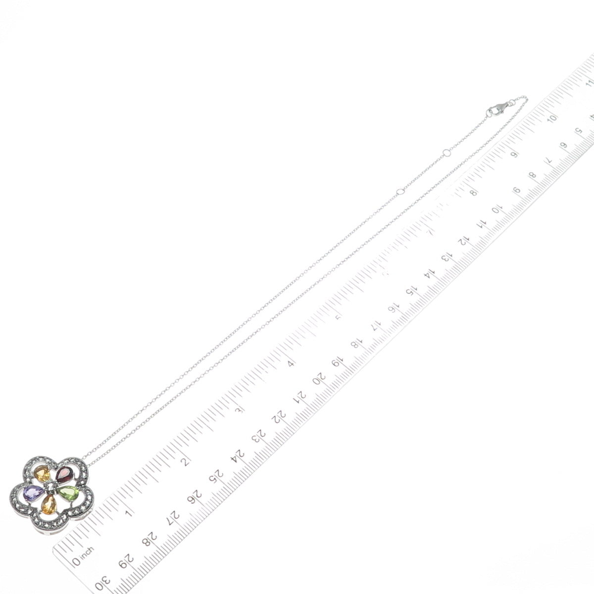 925 Sterling Silver Topaz Garnet Amethyst Citrine Peridot Flower Necklace 16-18"