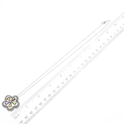 925 Sterling Silver Topaz Garnet Amethyst Citrine Peridot Flower Necklace 16-18"