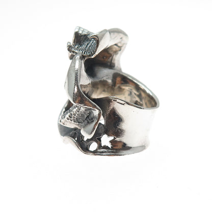 925 Sterling Silver Vintage Modernist Abstract Oxidized Ring Size 5.5